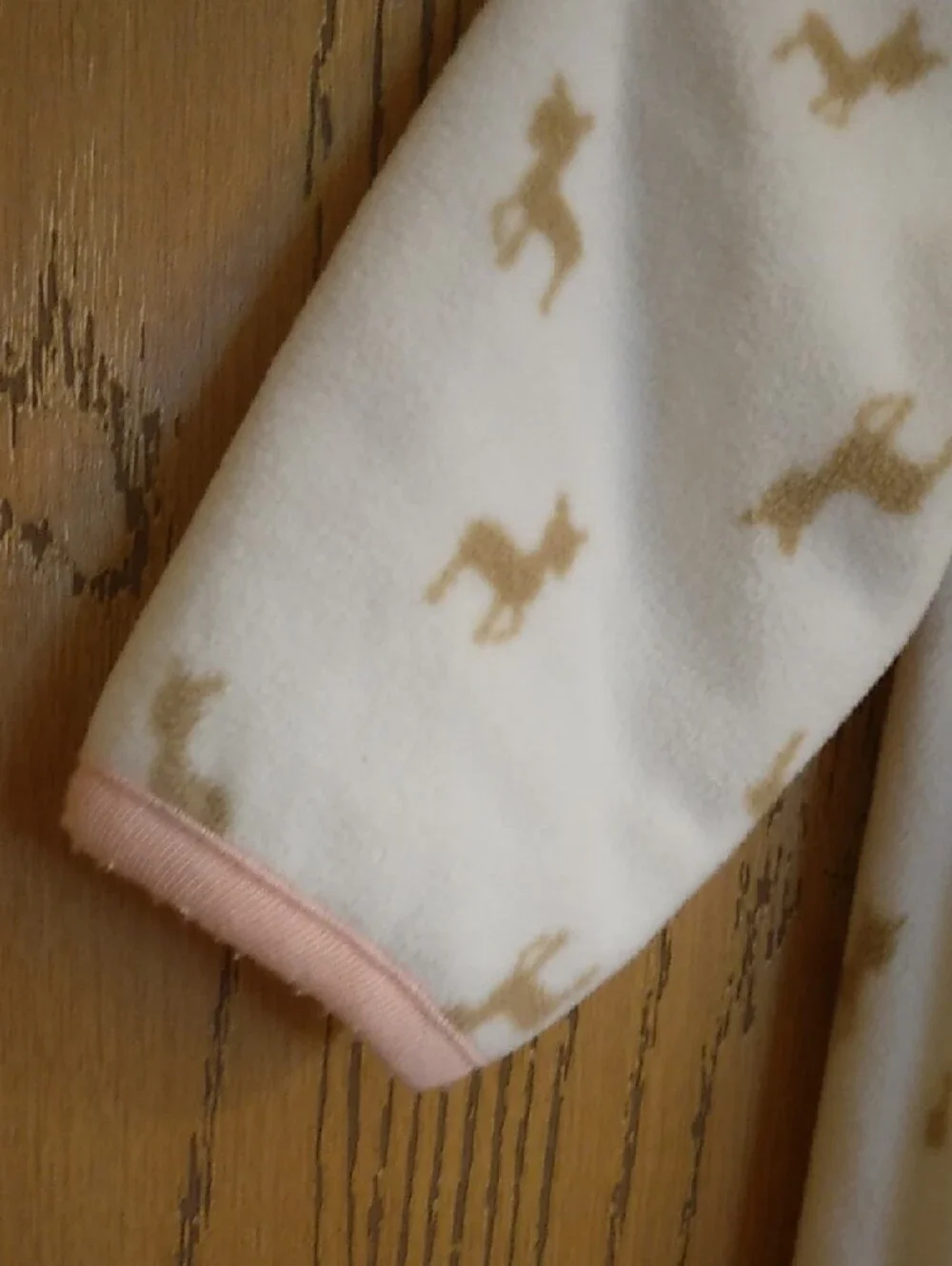 child of mine By Carters Cream Fleece Deer Footed One-Piece with Pink Trim